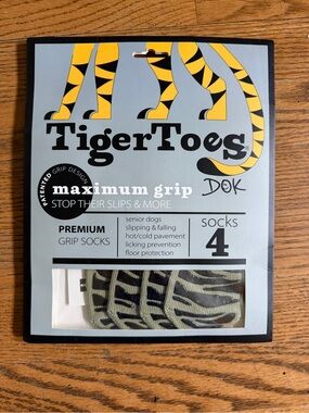 TigerToes DOG Premium Grip Socks Size Medium 4-Pack Anti Slip Dog Socks NEW